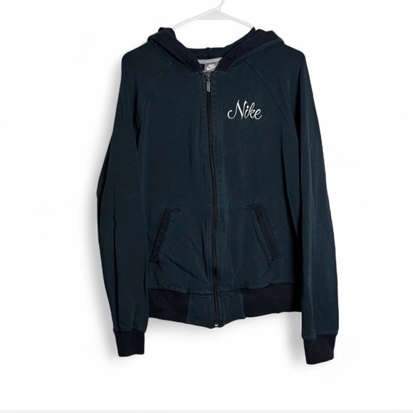 Vintage Y2K Nike Embroidered Spell Out Dark Grey Zip Up Hoodie Women's Youth XL - Picture 1 of 6
